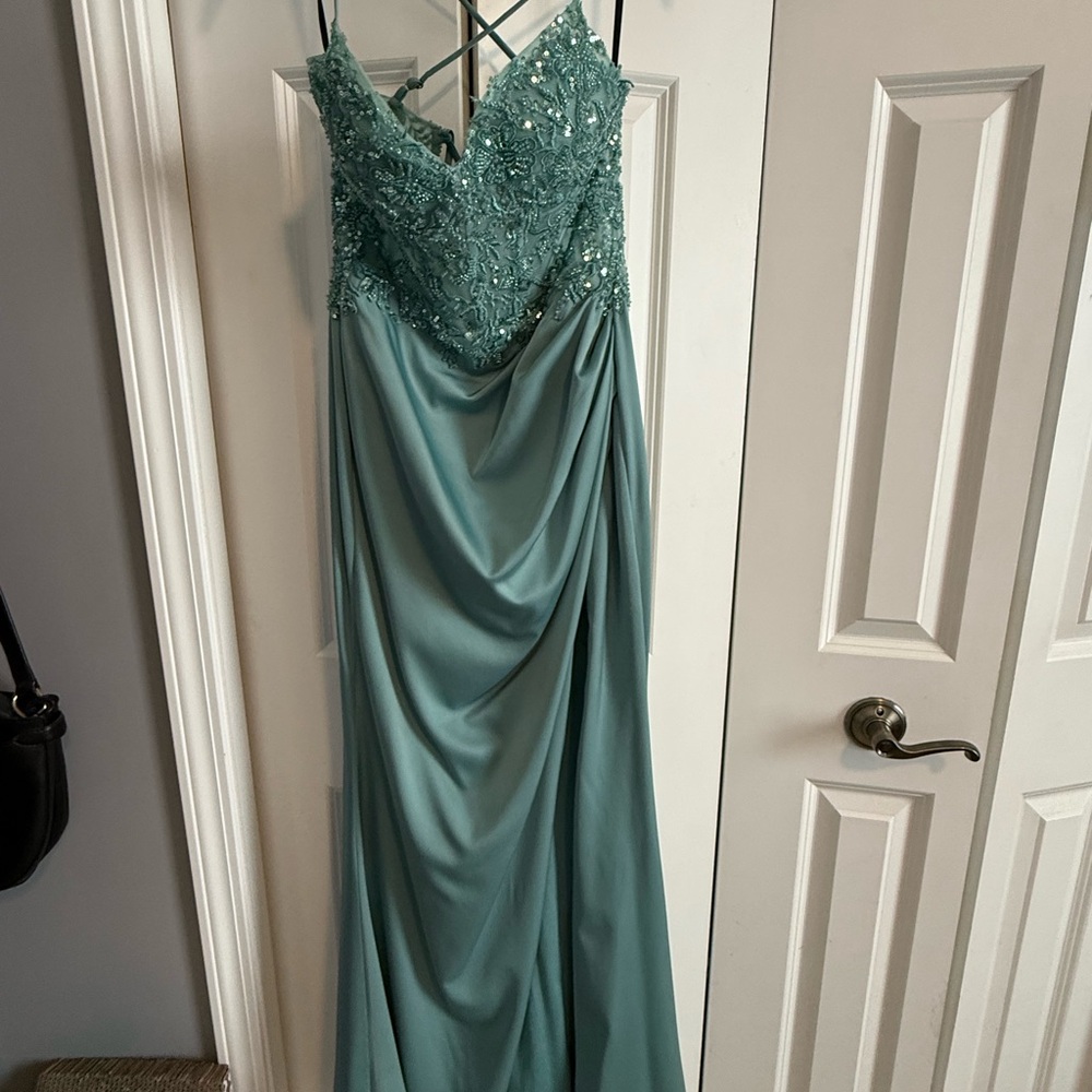 Alyce Paris Teal Beaded Gown
